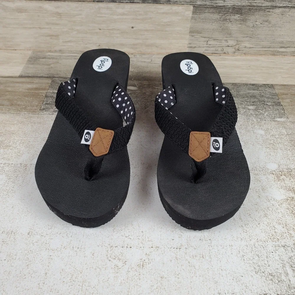 Floopi Anna Womens Wedge Yoga Mat Thong Flip Flop Sz 8 Black Slip On Comfort